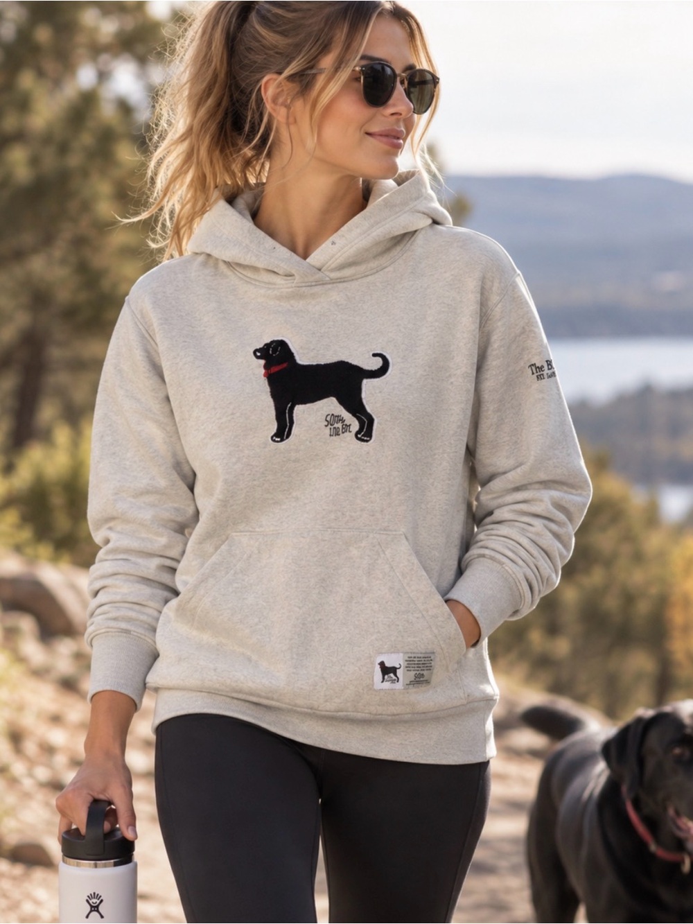 Dog Graphic Hoodie - Cream with Black Labrador